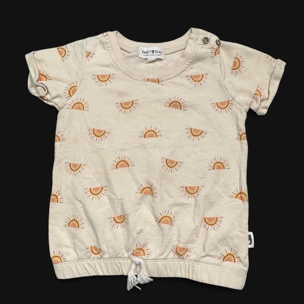 Rabbit + Bear Shirt Toddler 3T Cream Sun Print Short Sleeve Organic Cotton Kid